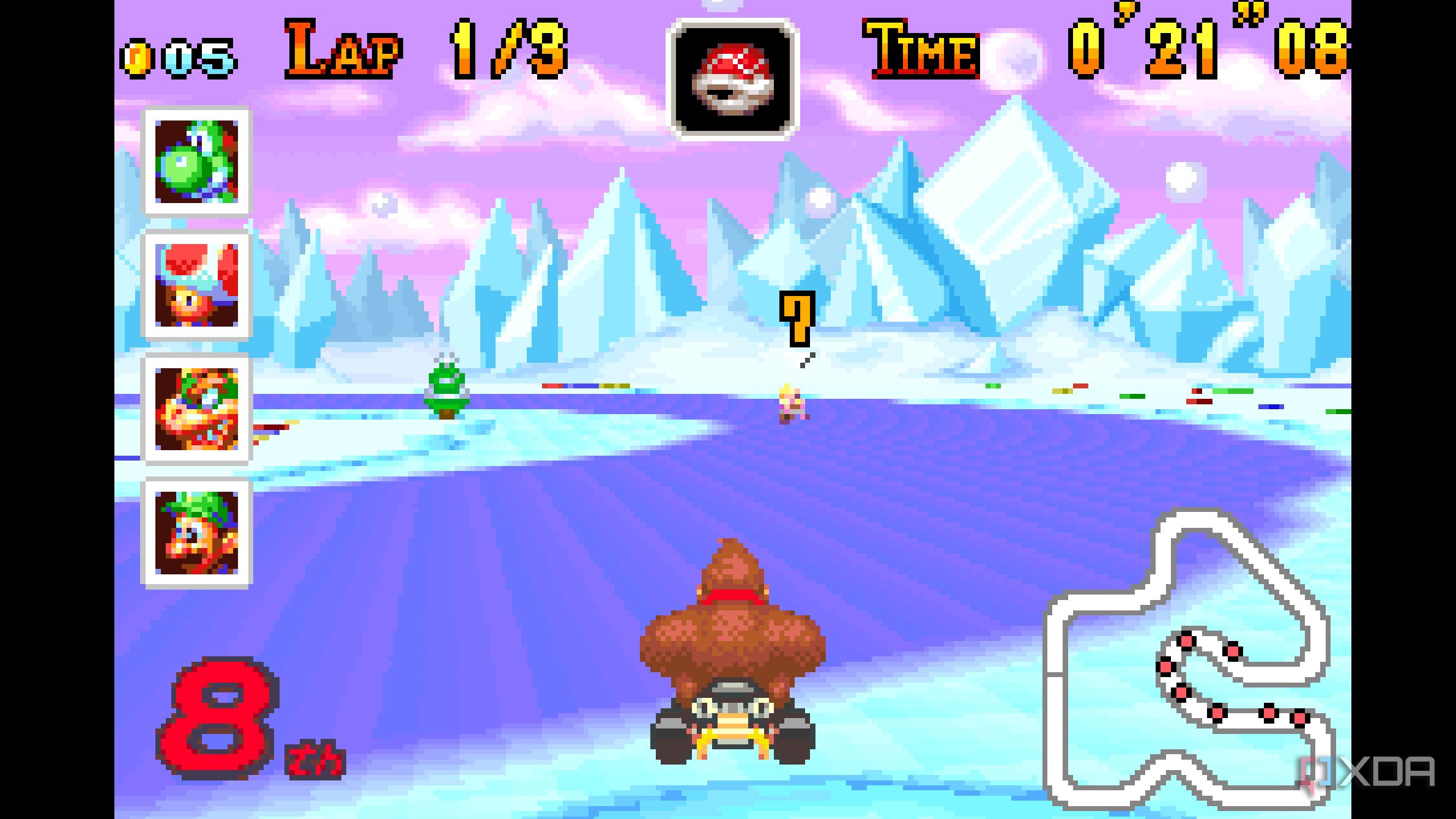 A screenshot from Mario Kart: Super Circuit on the Game Boy Advance.