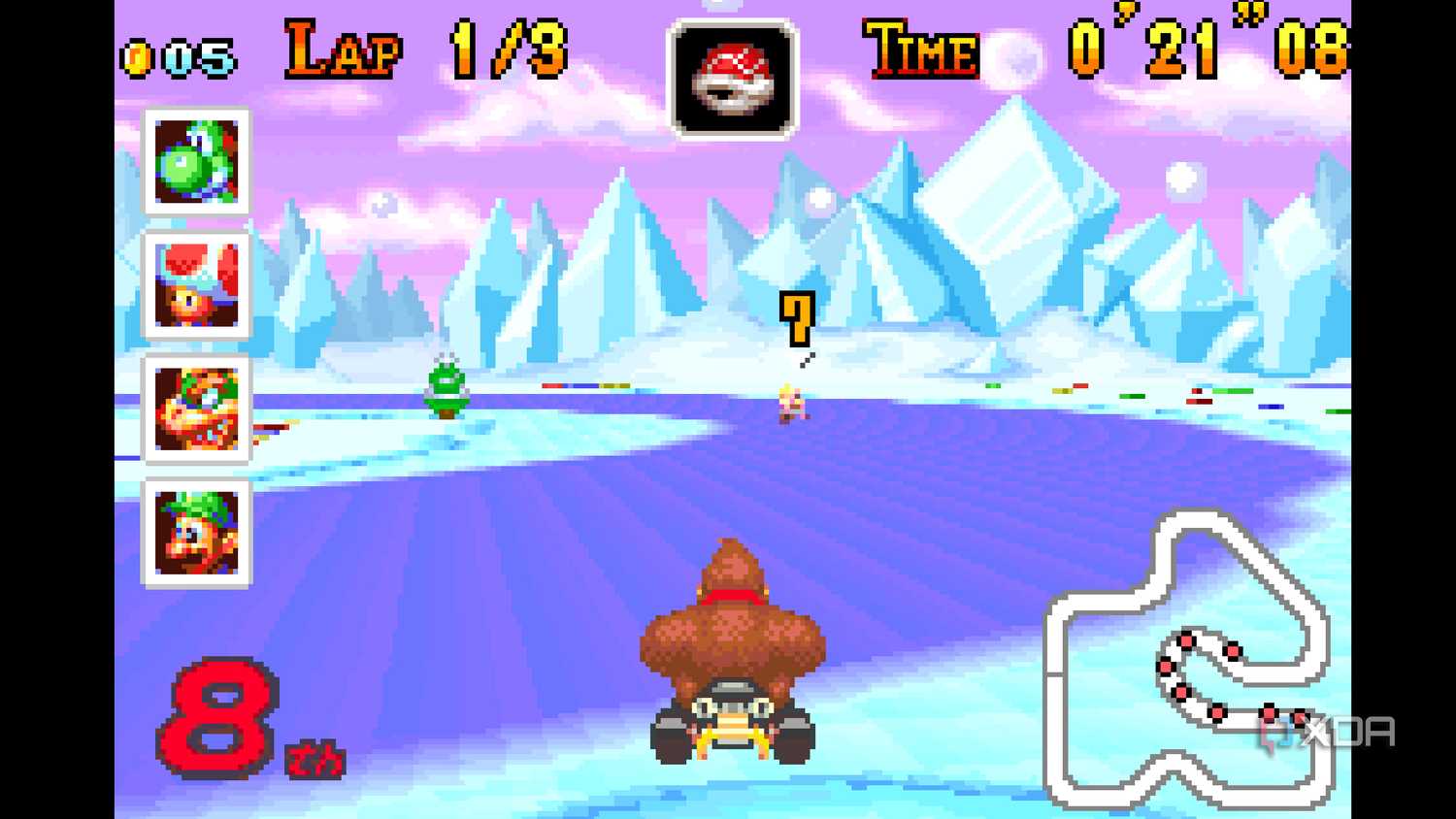 A screenshot from Mario Kart: Super Circuit on the Game Boy Advance.