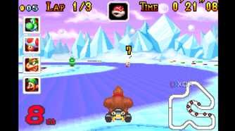 A screenshot from Mario Kart: Super Circuit on the Game Boy Advance.