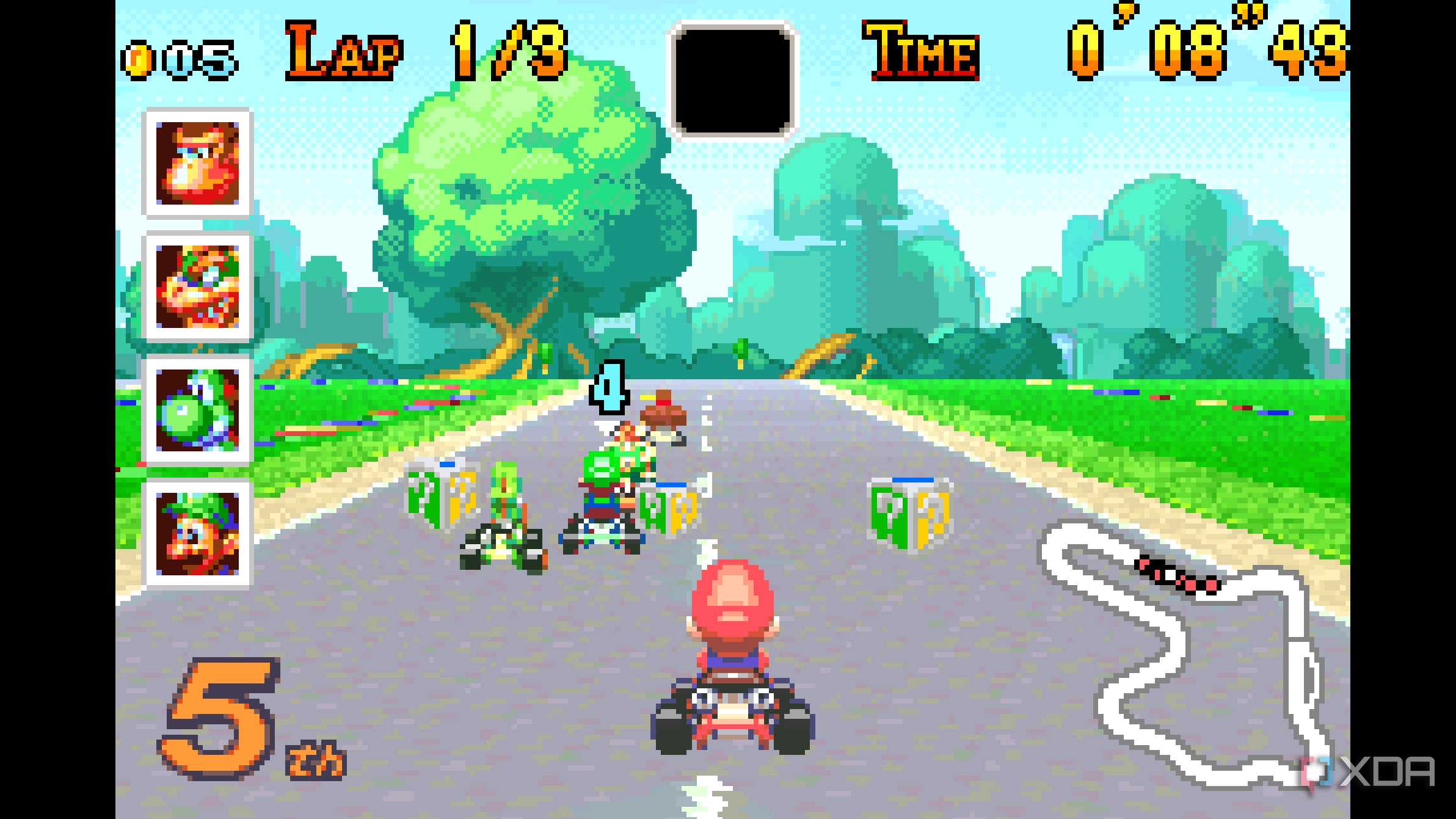 A screenshot from Mario Kart: Super Circuit on the Game Boy Advance.