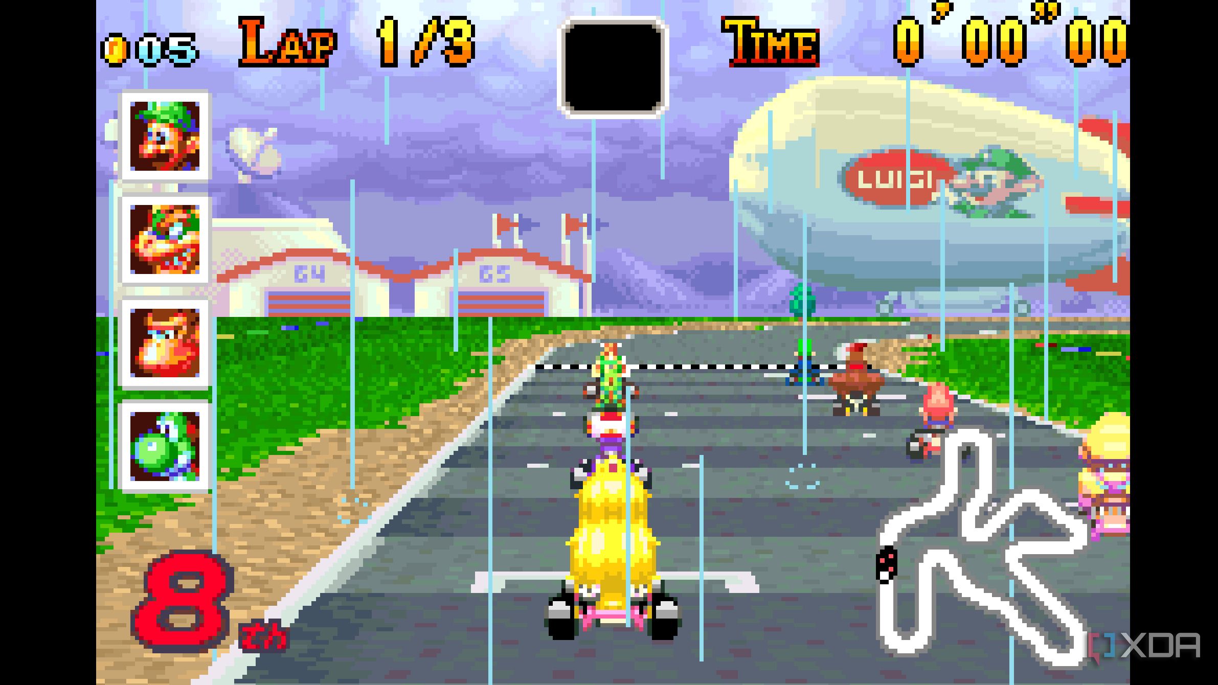 A screenshot from Mario Kart: Super Circuit on the Game Boy Advance.