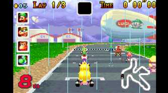 A screenshot from Mario Kart: Super Circuit on the Game Boy Advance.