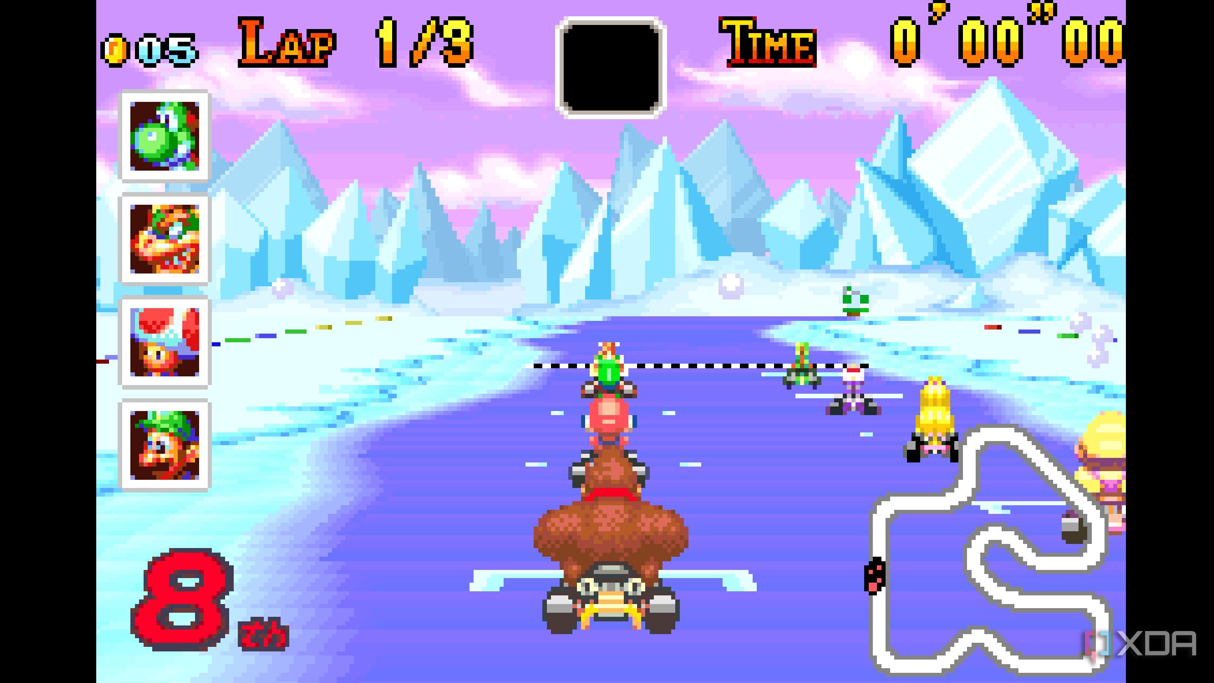 A screenshot from Mario Kart: Super Circuit on the Game Boy Advance.
