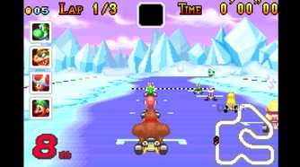A screenshot from Mario Kart: Super Circuit on the Game Boy Advance.