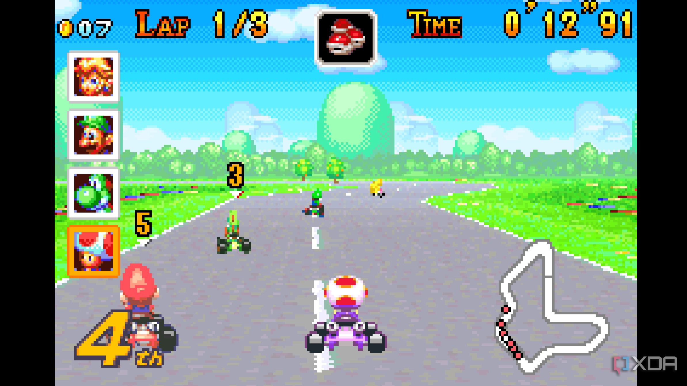 A screenshot from Mario Kart: Super Circuit on the Game Boy Advance.