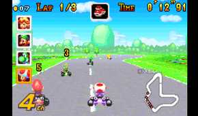 A screenshot from Mario Kart: Super Circuit on the Game Boy Advance.