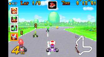 A screenshot from Mario Kart: Super Circuit on the Game Boy Advance.