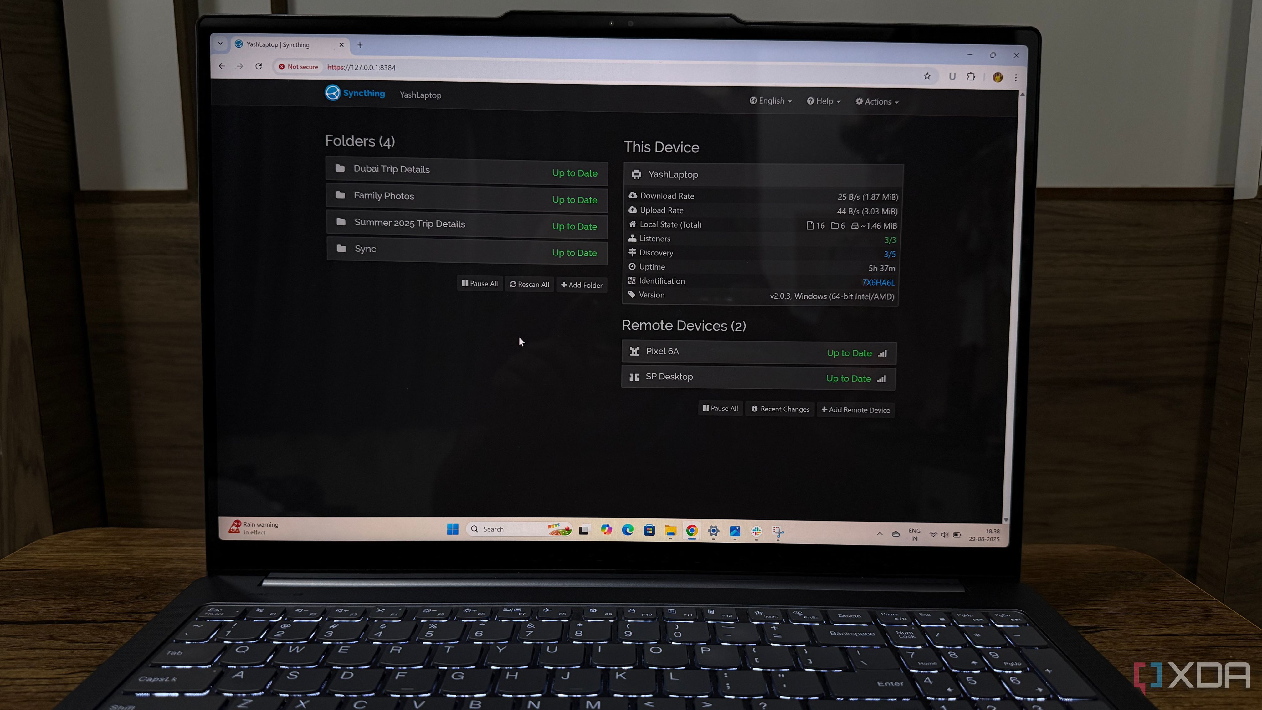 Syncthing family setup on laptop