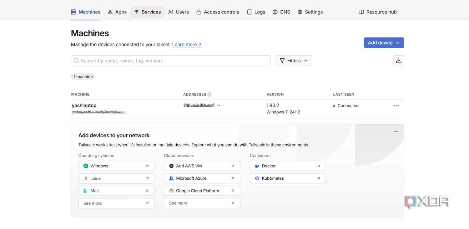 Admin console in Tailscale