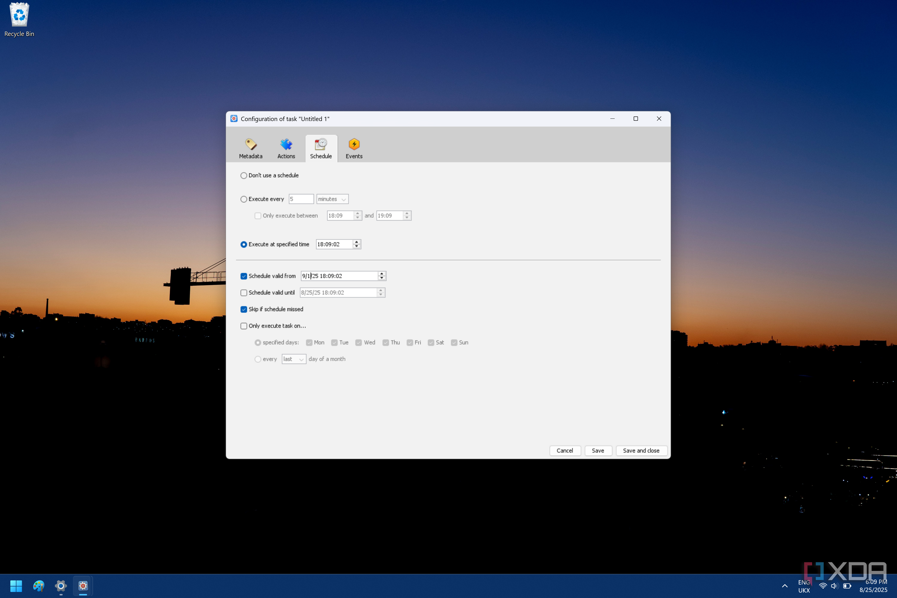 Screenshot of Task Till Dawn showing scheudle options for a task