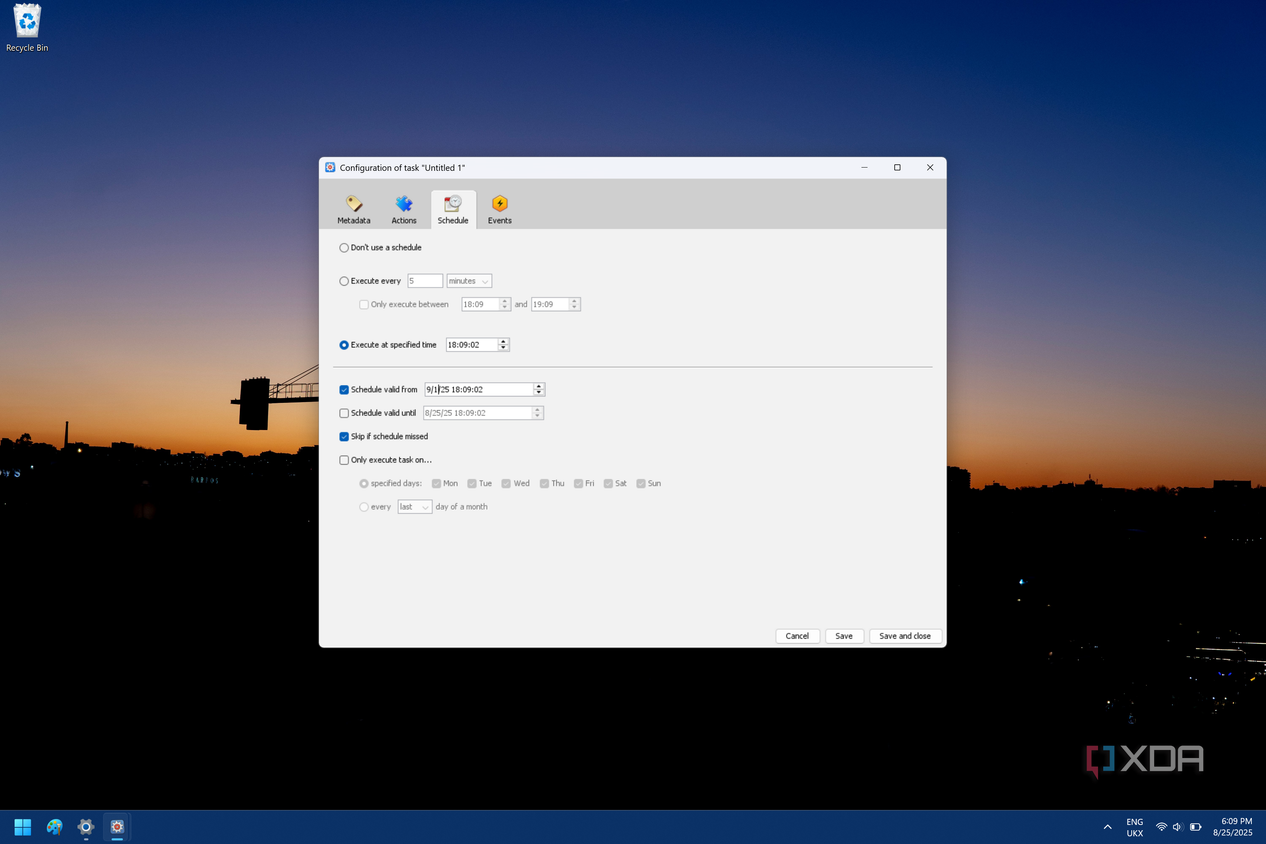 Screenshot of Task Till Dawn showing scheudle options for a task
