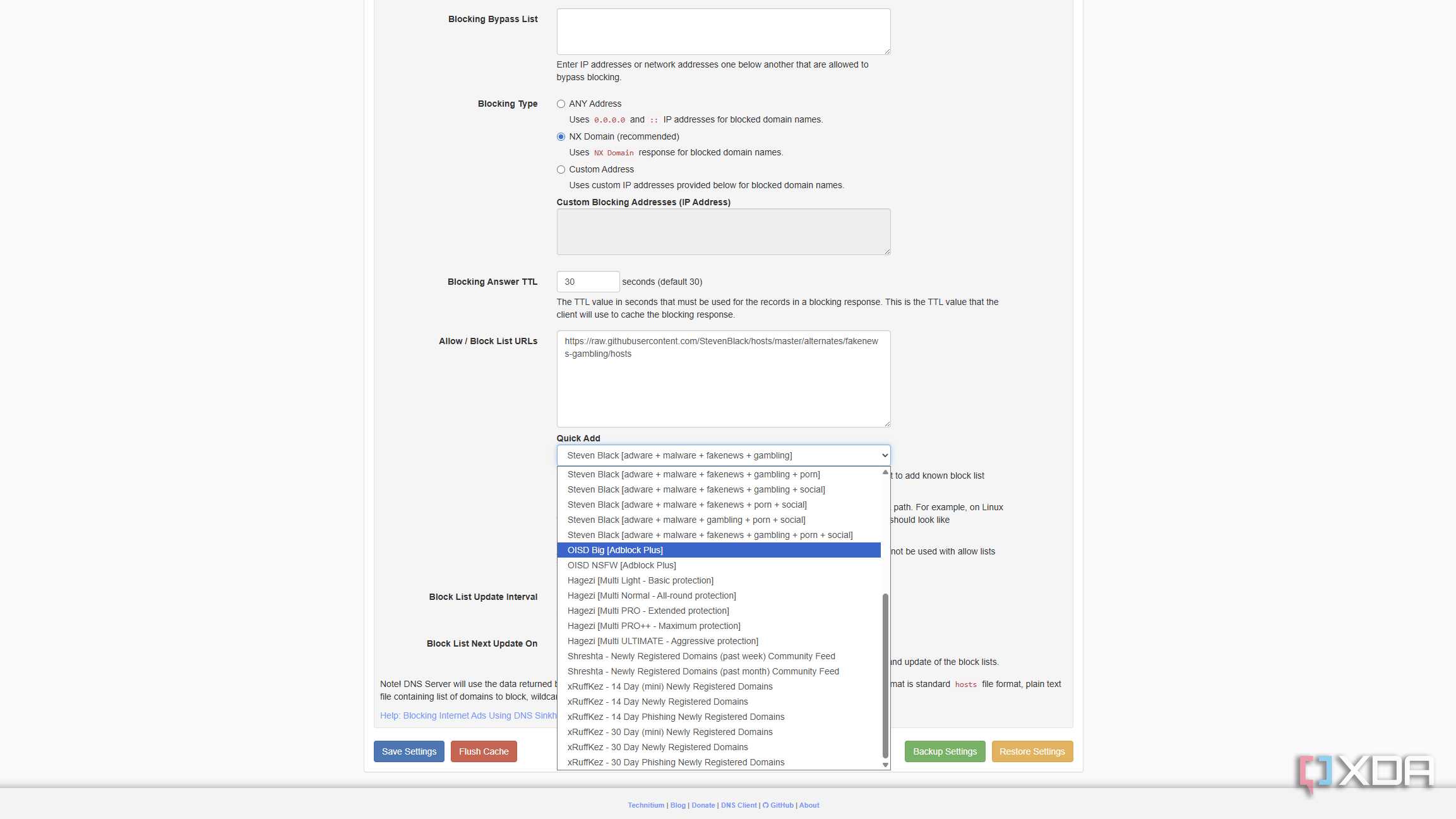 technitium ip address blocking settings page