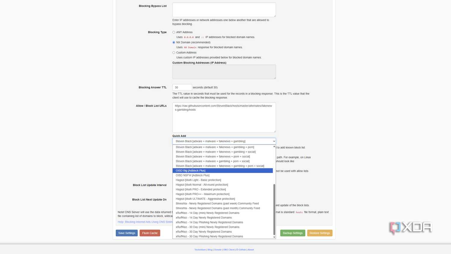 technitium ip address blocking settings page