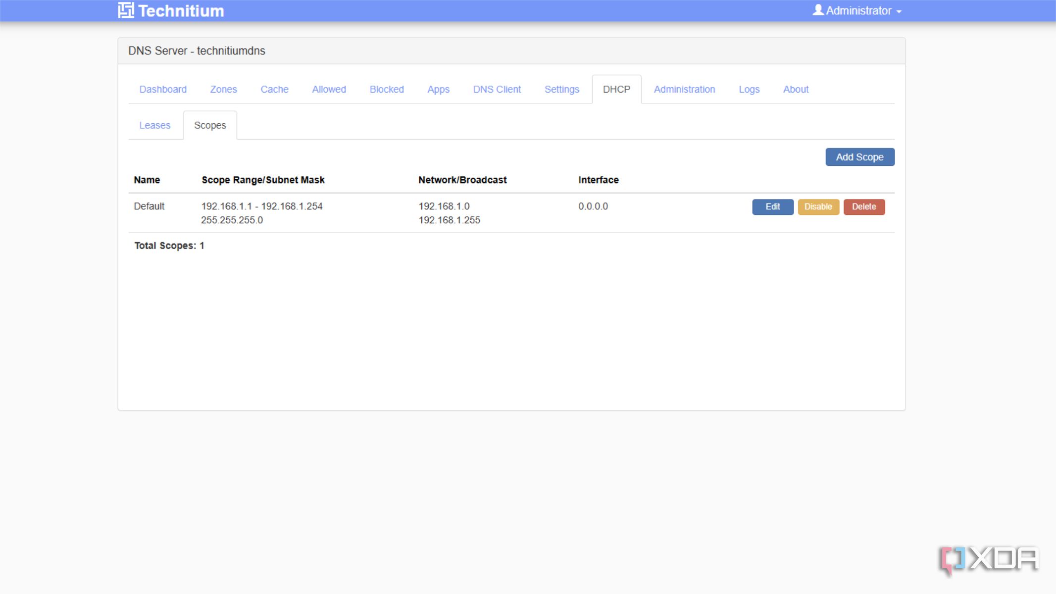 technitium dhcp server scope