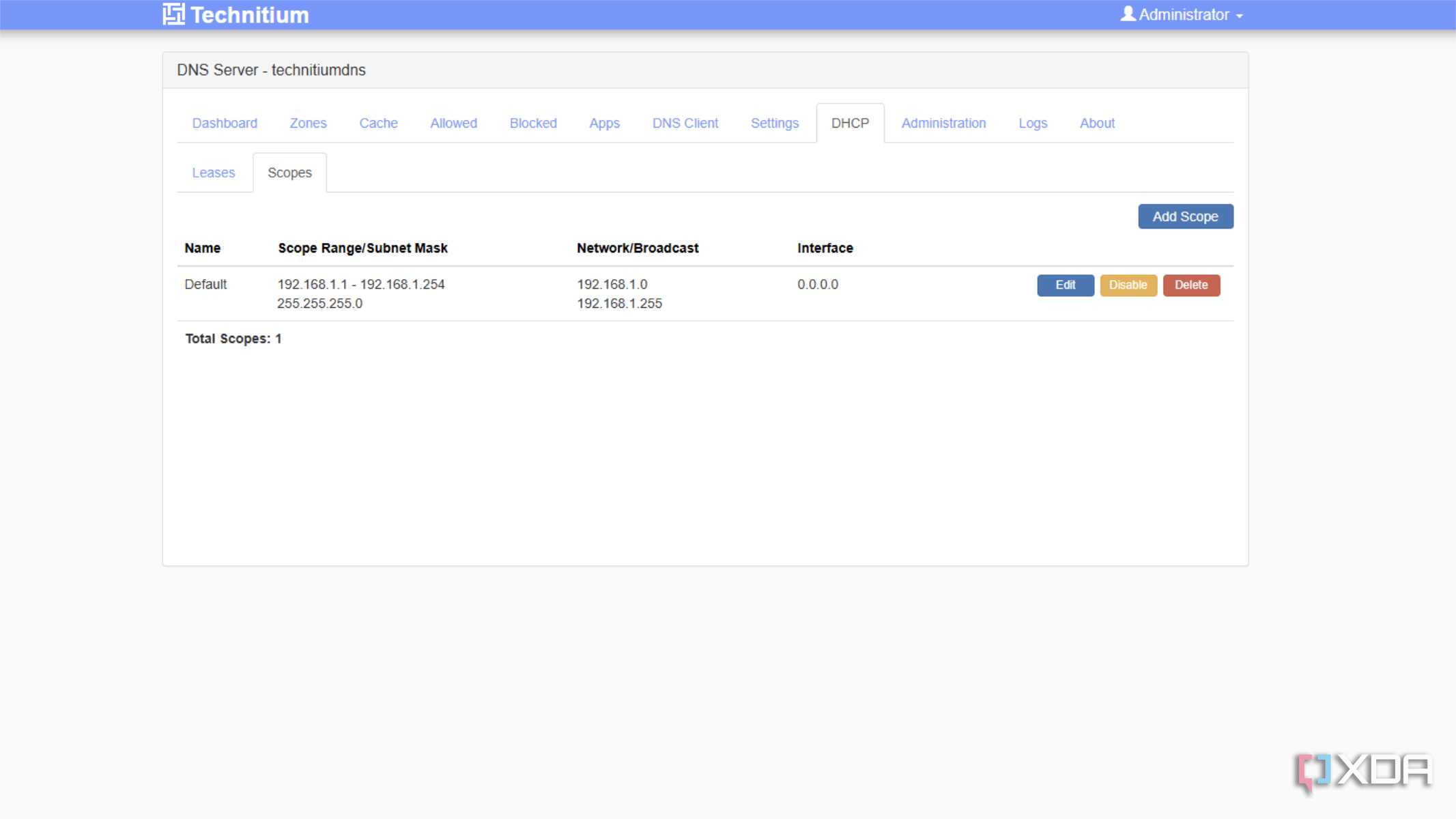 technitium dhcp server scope