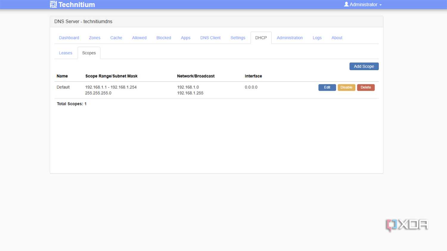 technitium dhcp server scope