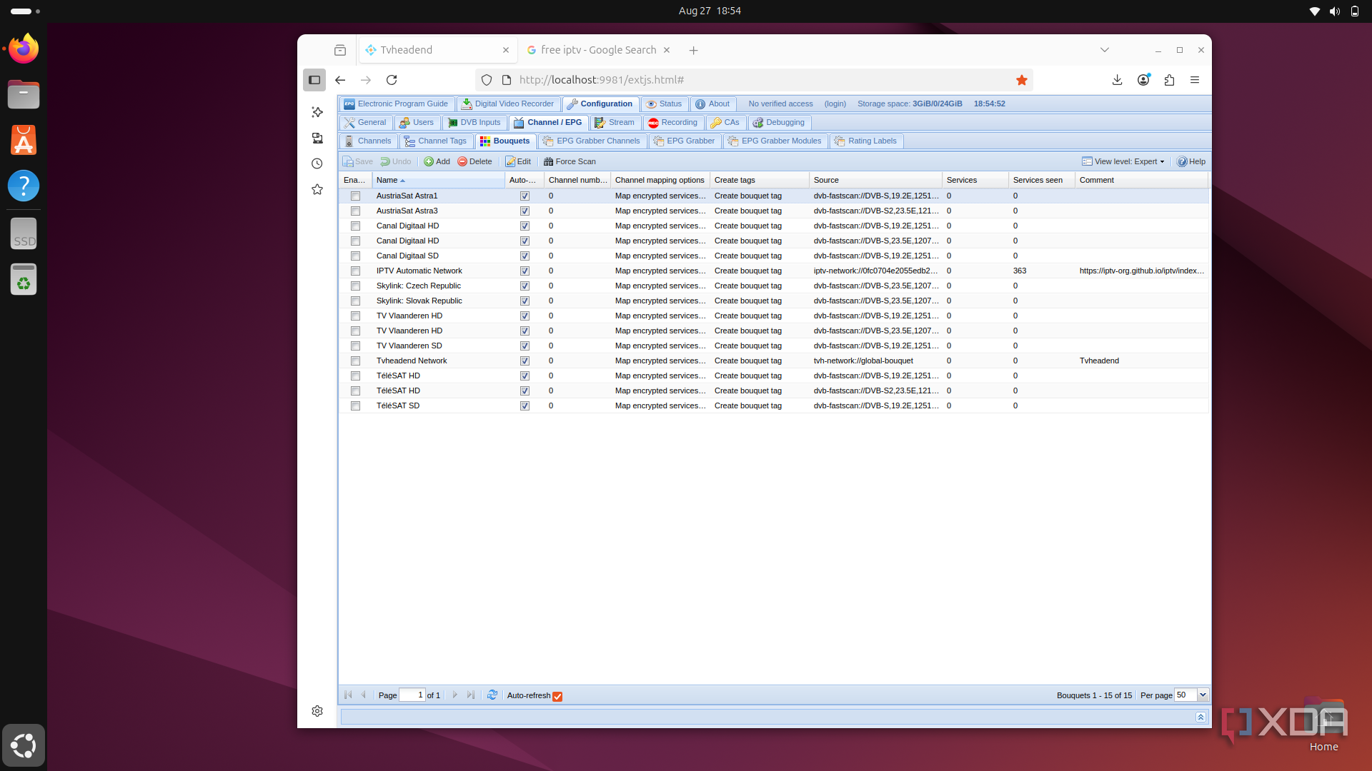 Screenshot IPTV bouquet in TVH