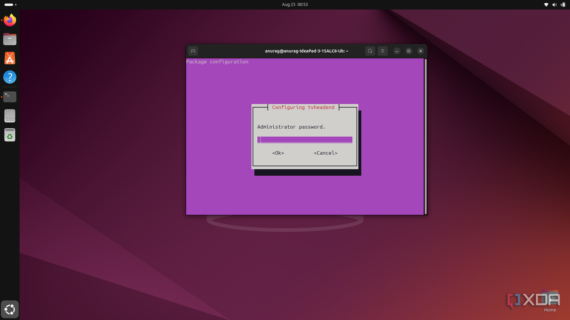 tvheadend server password creation