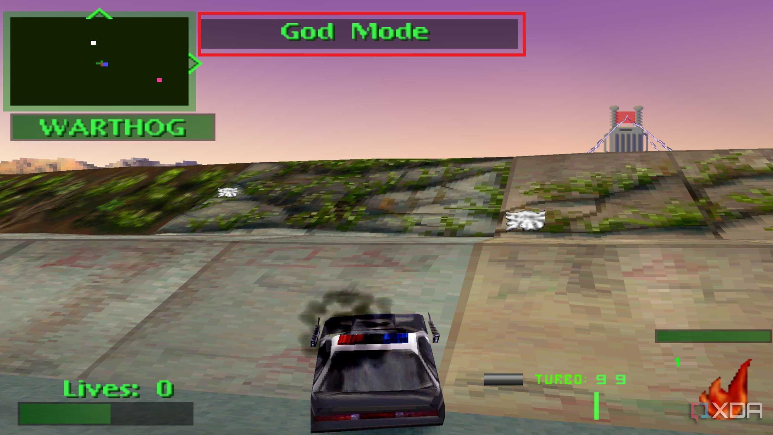 God mode activated in Twisted Metal II.