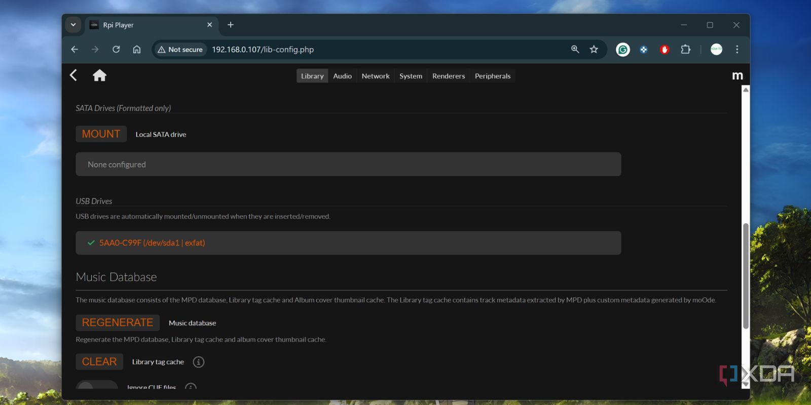 screenshot of usb connected moode audio os