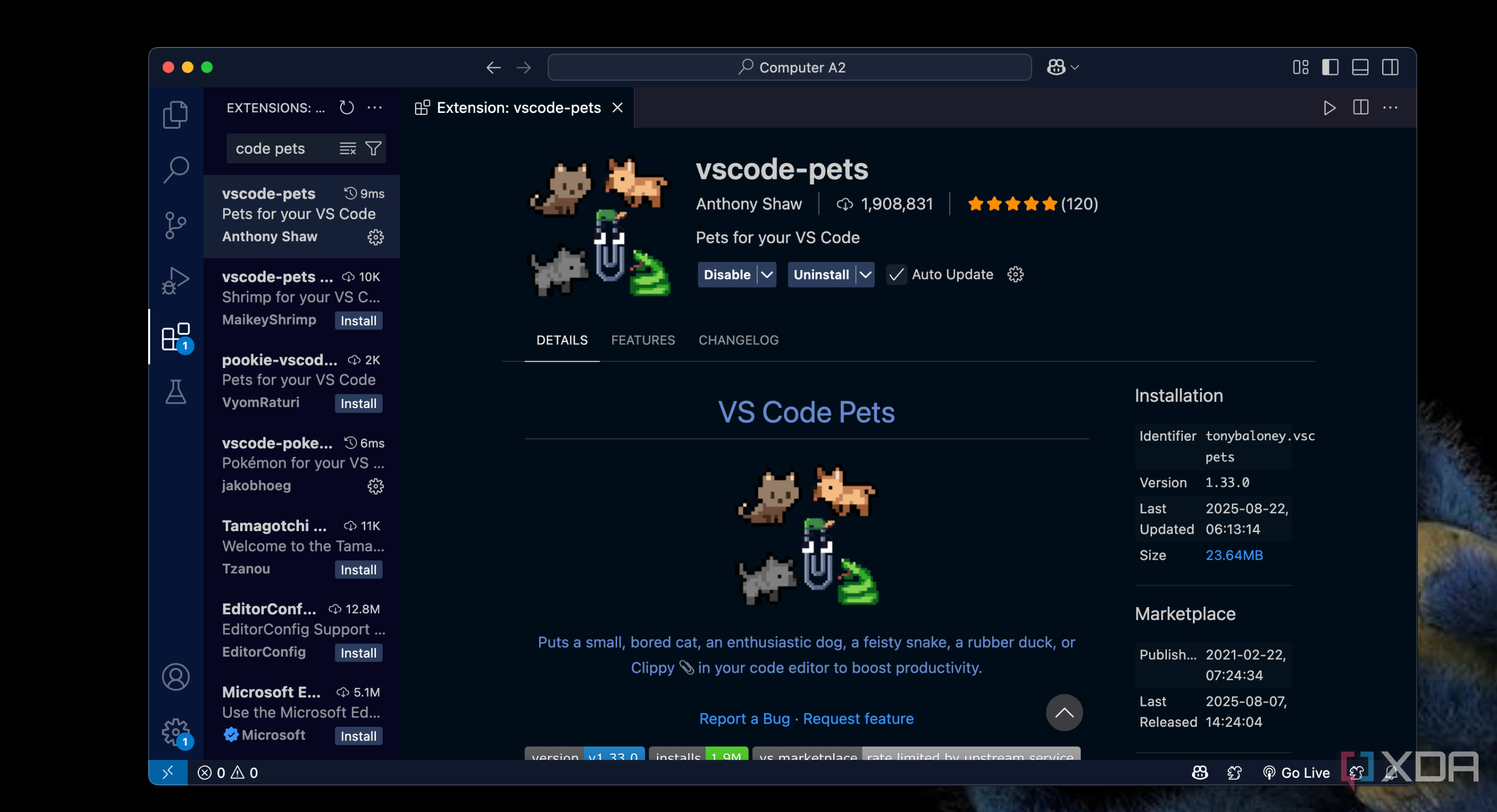 vs code pets extension