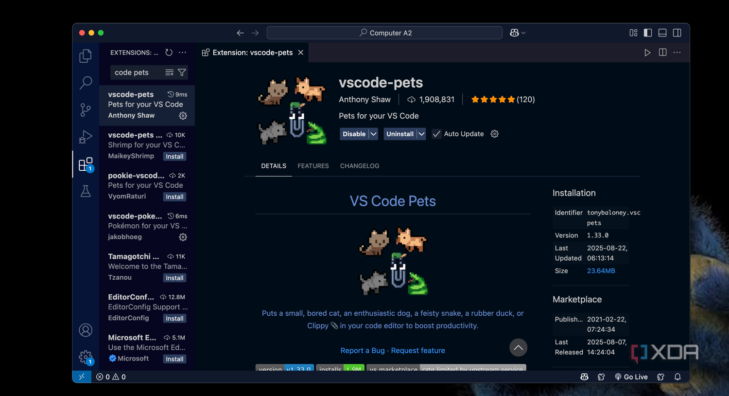vs code pets extension