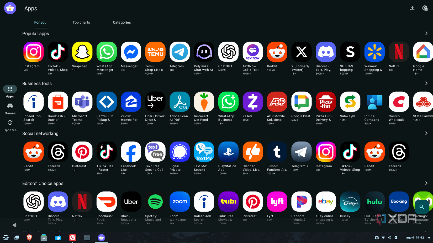 Screenshot of Aurora Store running on Zorin OS via Waydroid