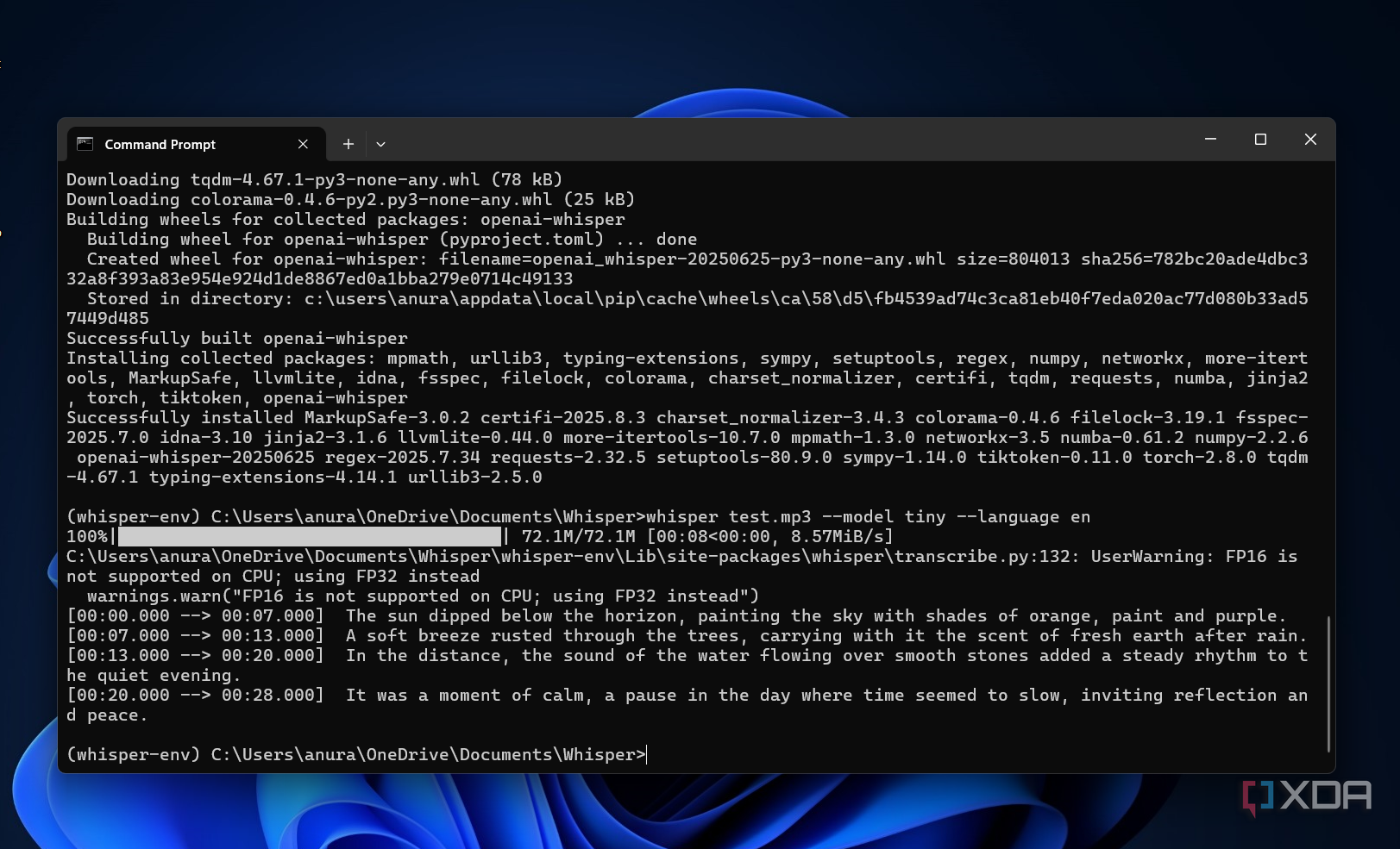 Whisper output in CMD