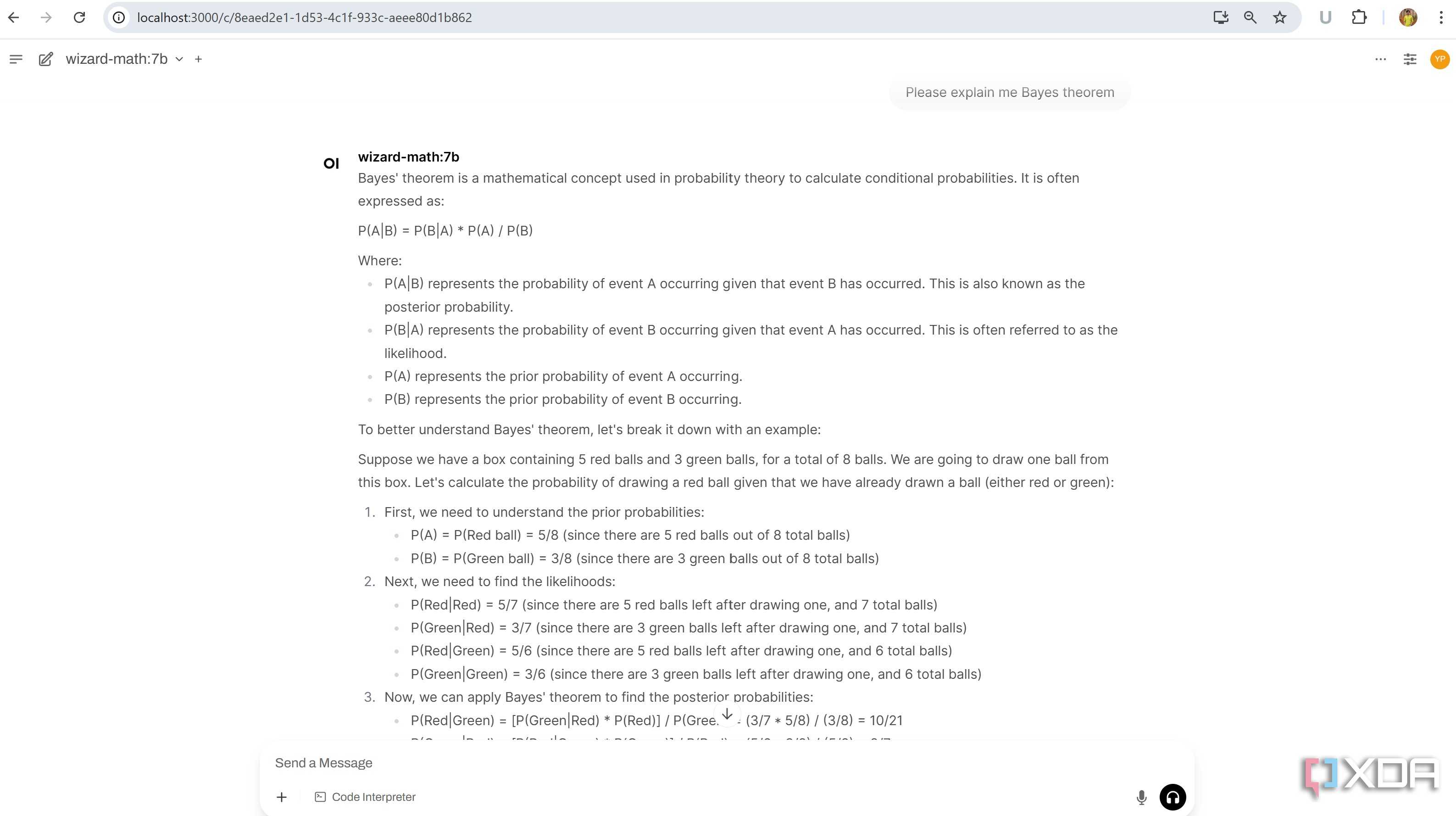Wizard math LLM answering Bayes theorem