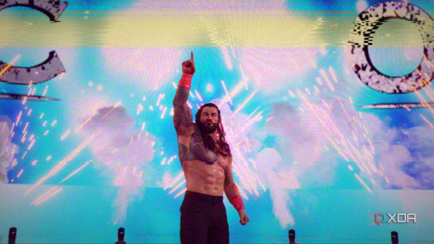 Roman Reigns through a technicolor shaderglass.
