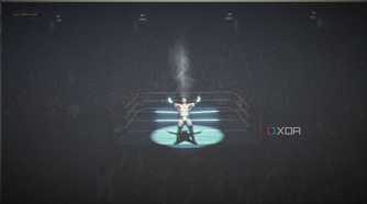 Triple H spitting water in technicolor.