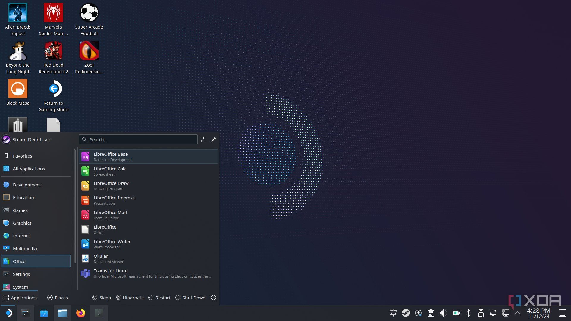 Steam Deck desktop with LibreOffice