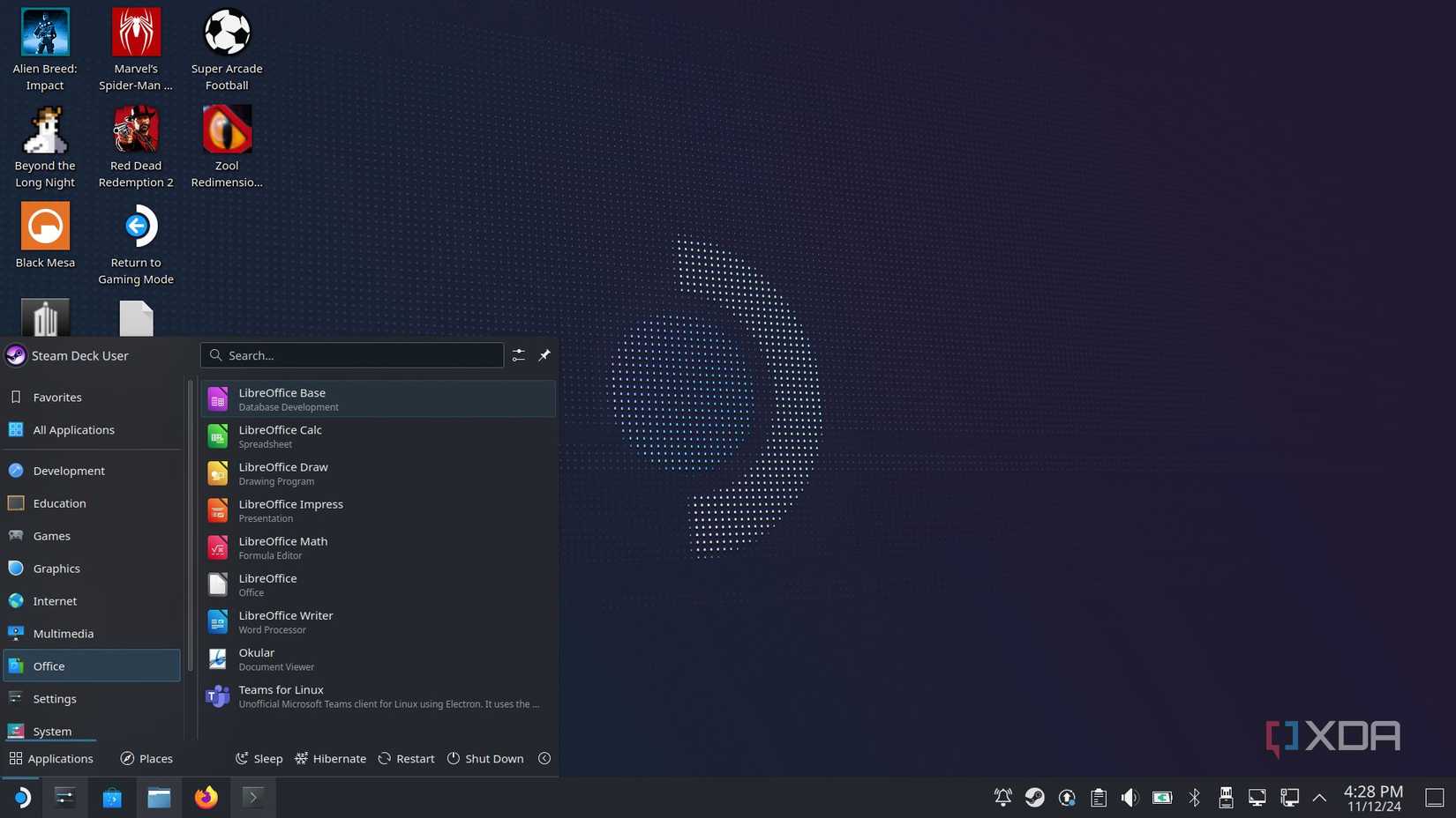 Steam Deck desktop with LibreOffice