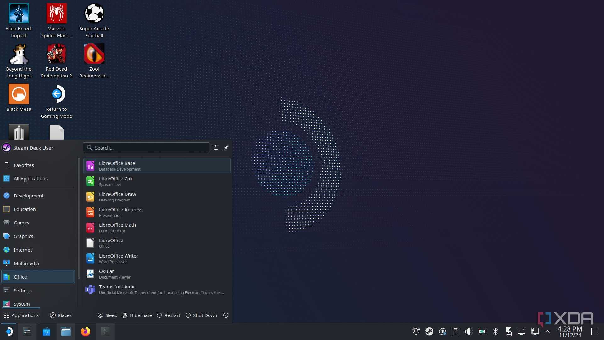 Steam Deck desktop with LibreOffice