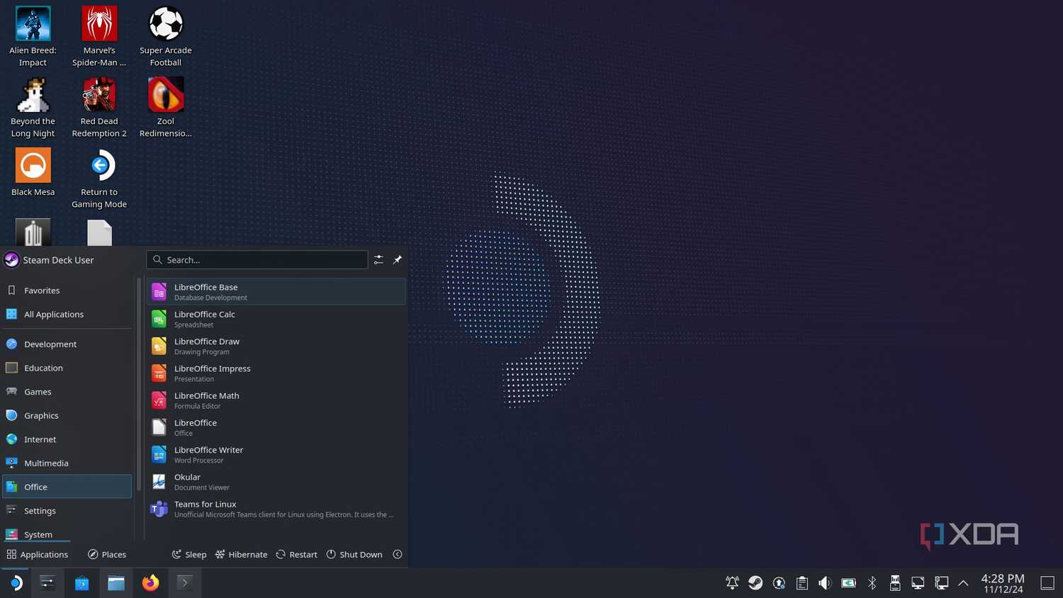 Steam Deck desktop with LibreOffice