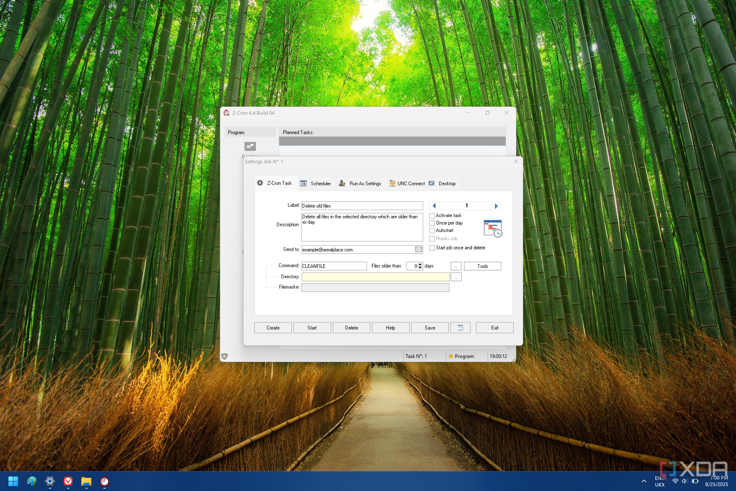 Screenshot of Z-Cron showing basic information about a task
