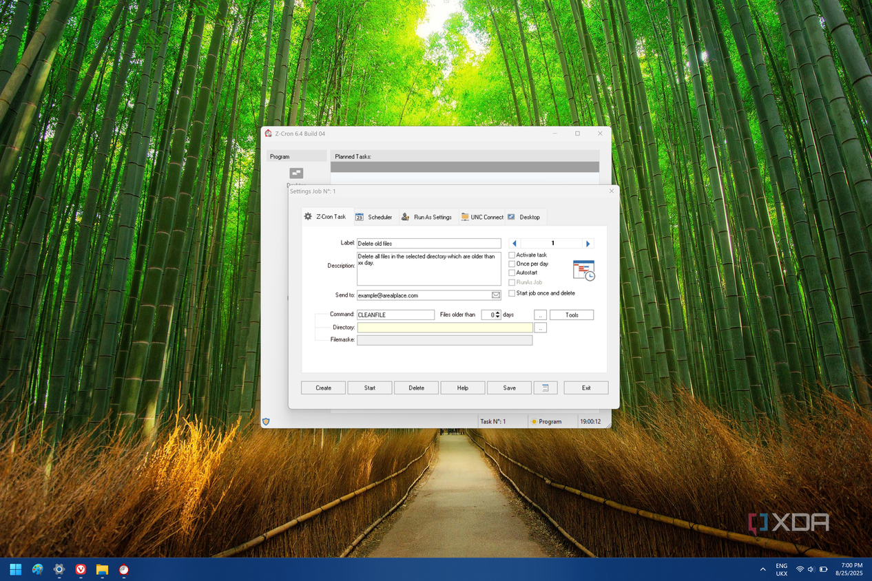 Screenshot of Z-Cron showing basic information about a task
