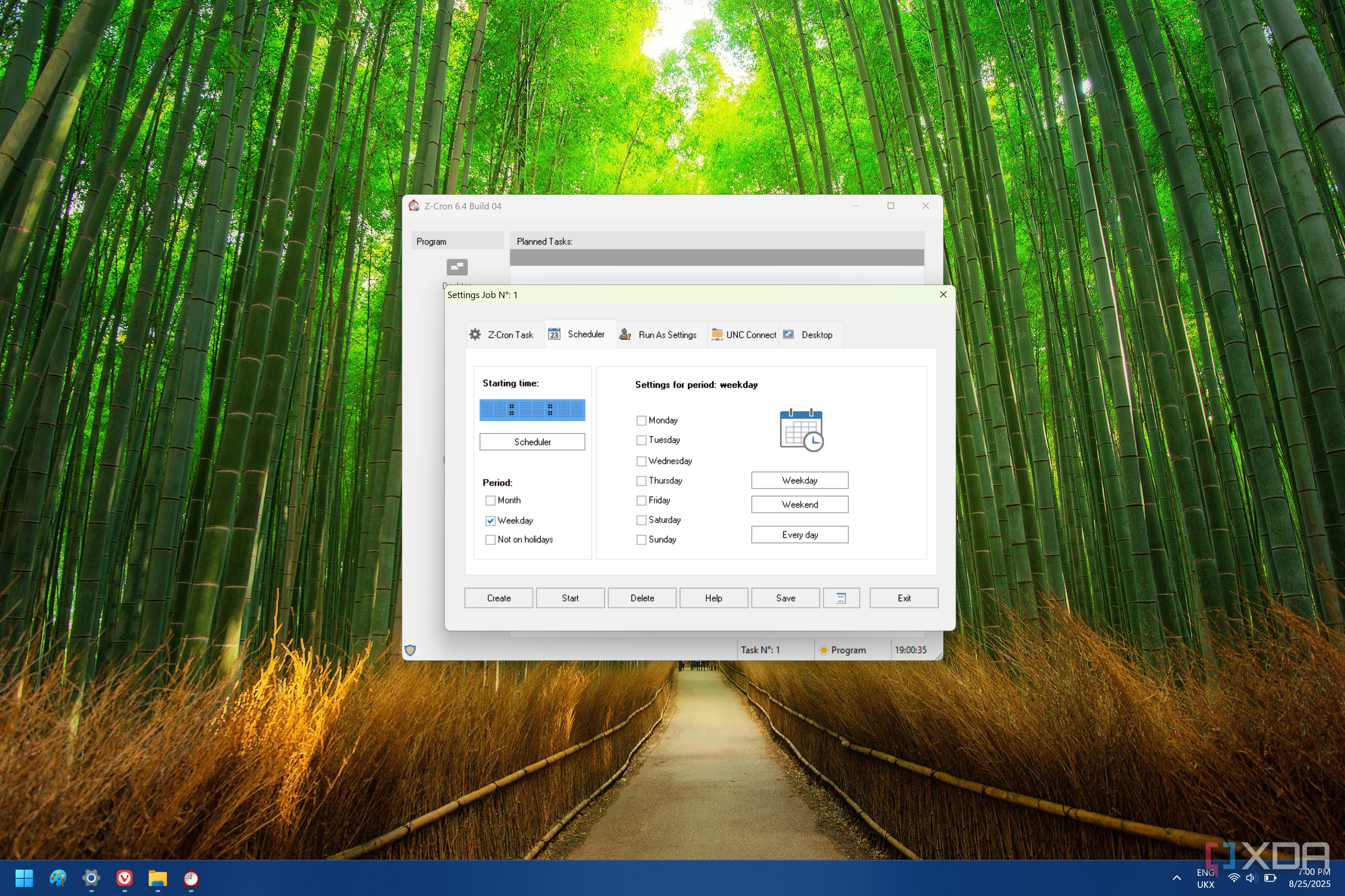 Screenshot of Z-Cron showing schedule settings for a task