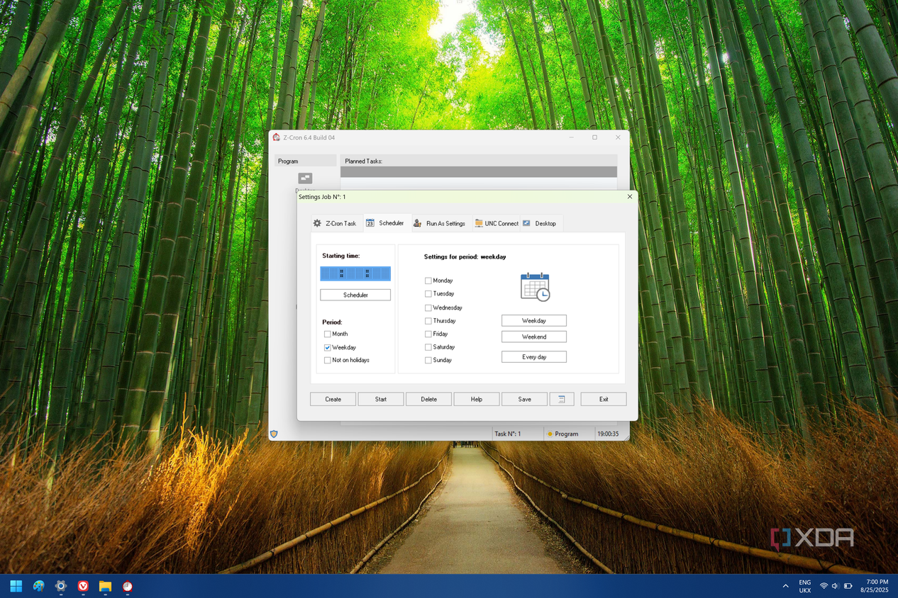 Screenshot of Z-Cron showing schedule settings for a task