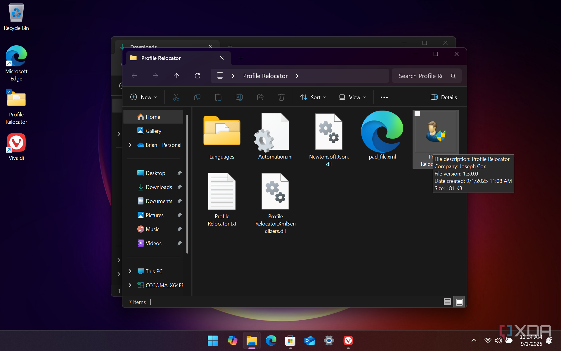 shows Profile Locator Executable in File Explorer