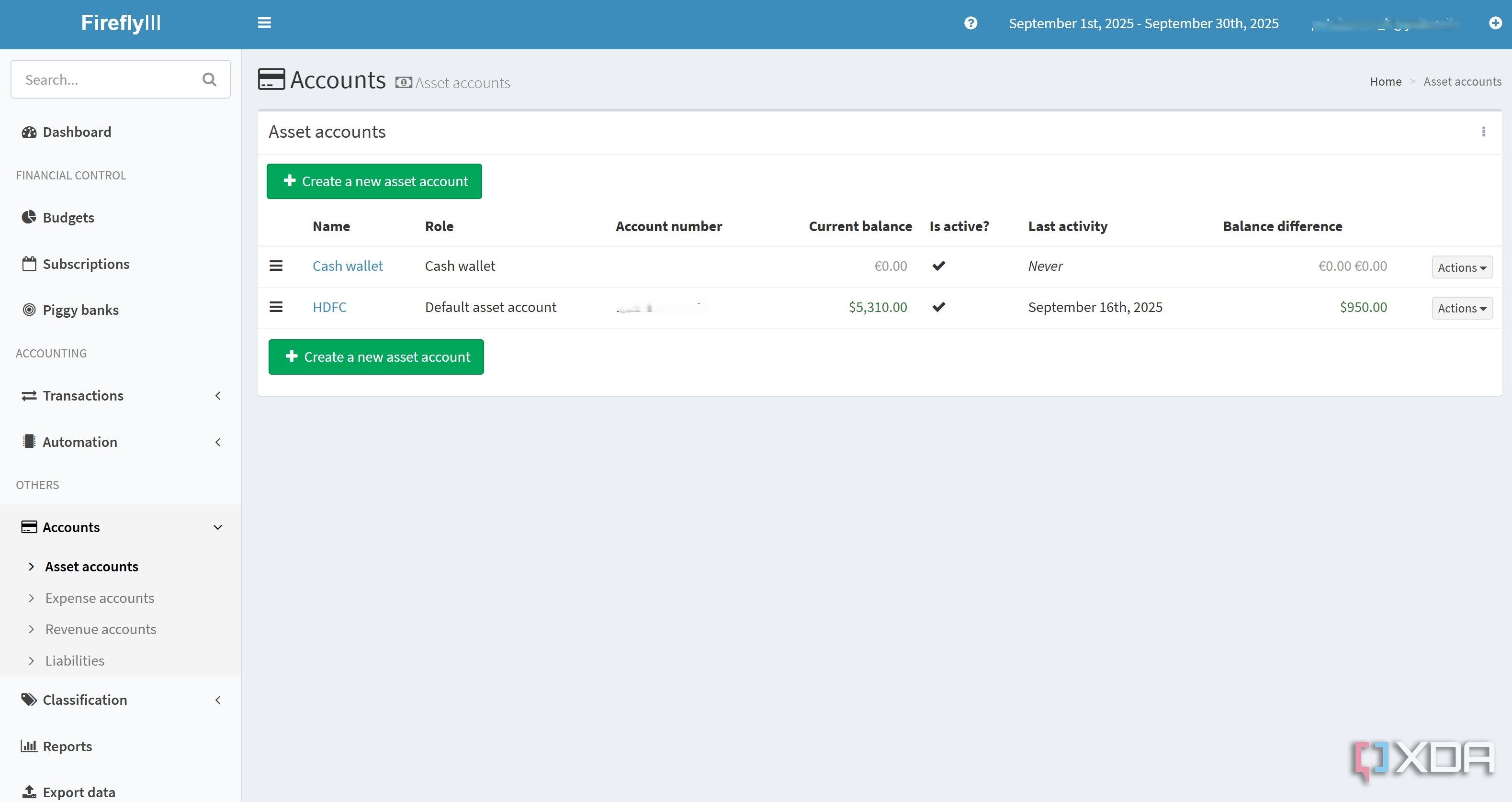 Accounts data in Firefly III