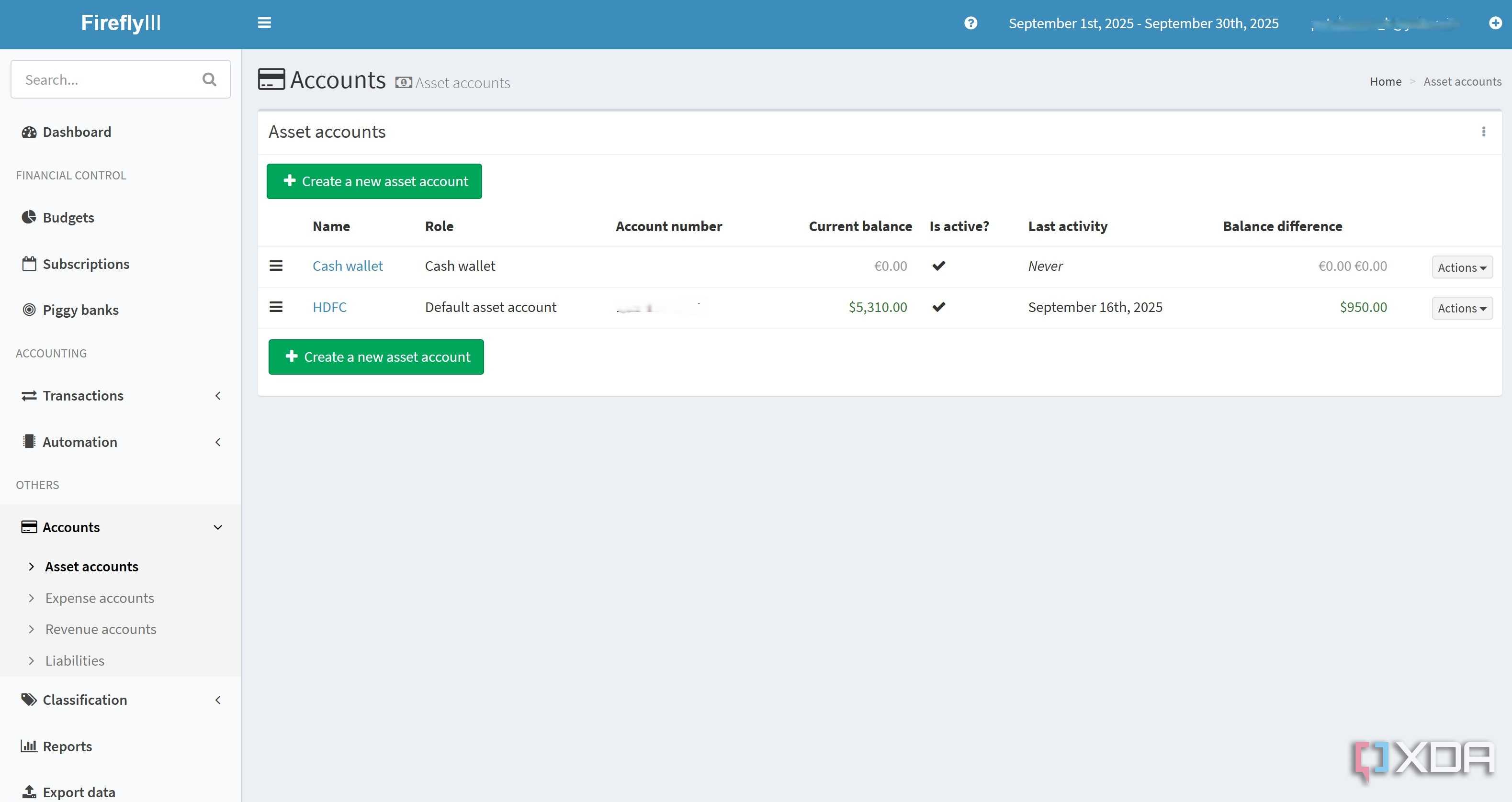 Accounts data in Firefly III