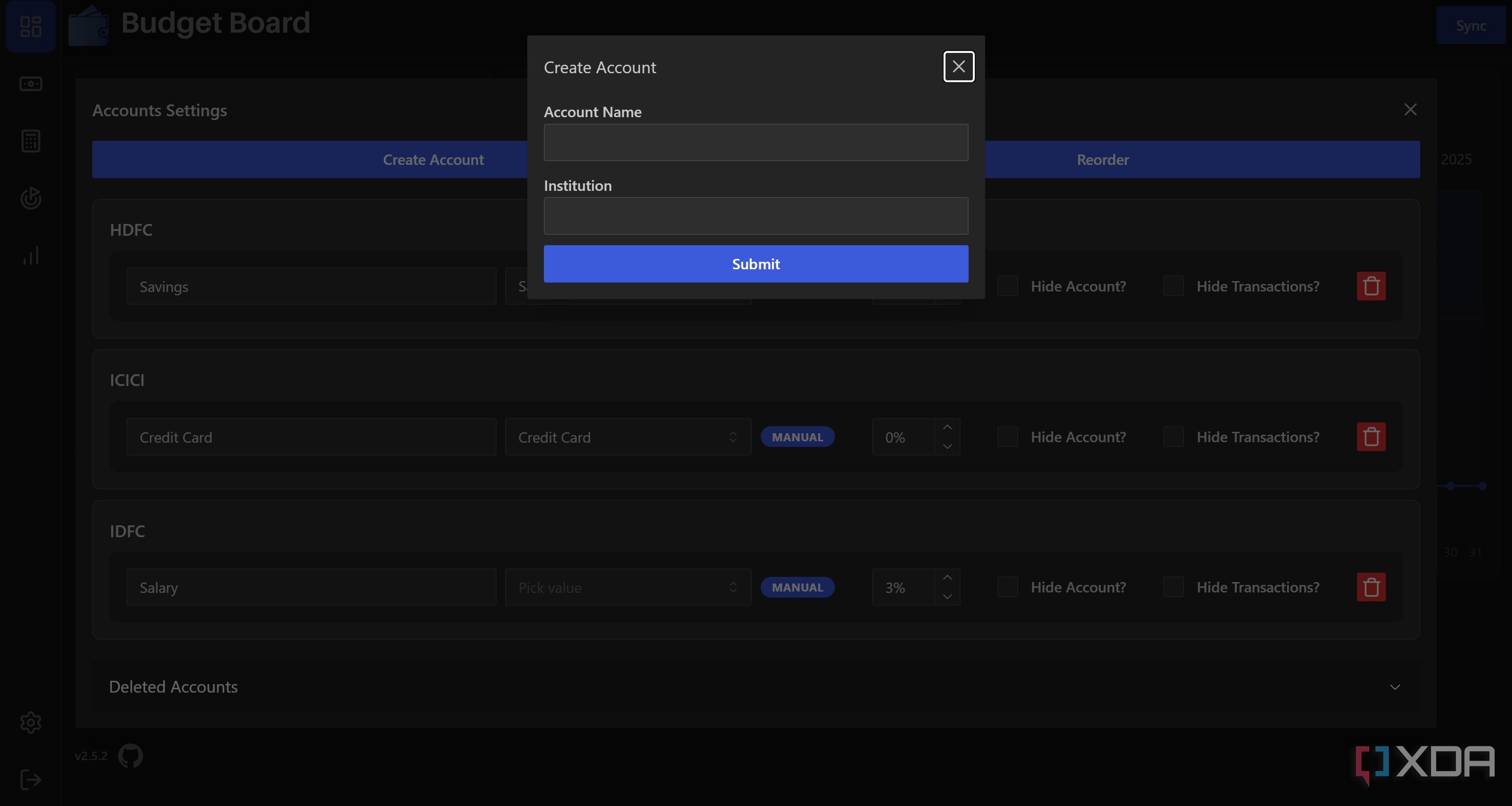 Add new account in Budget Board