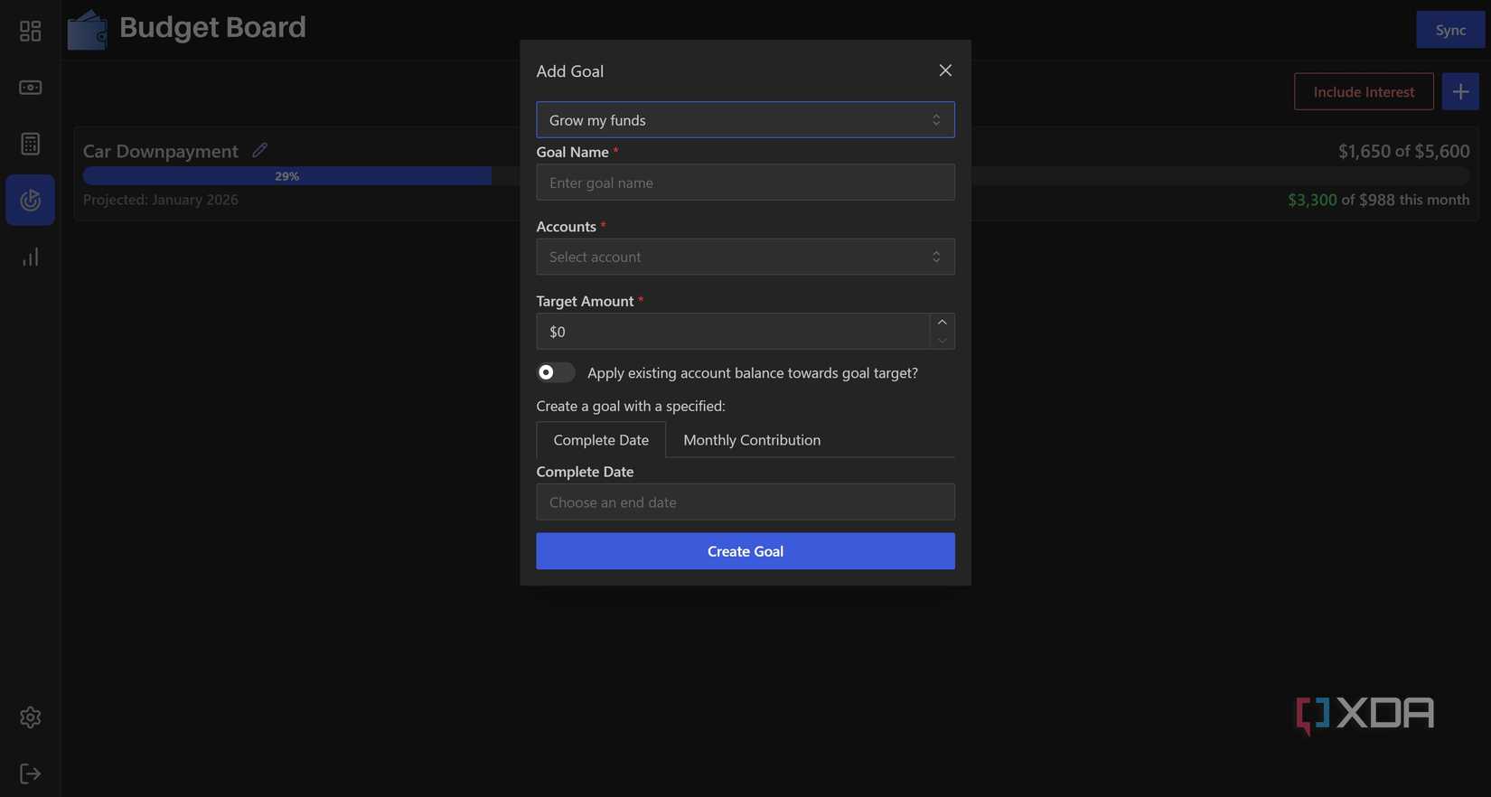 Add new goal in the Budget Board app