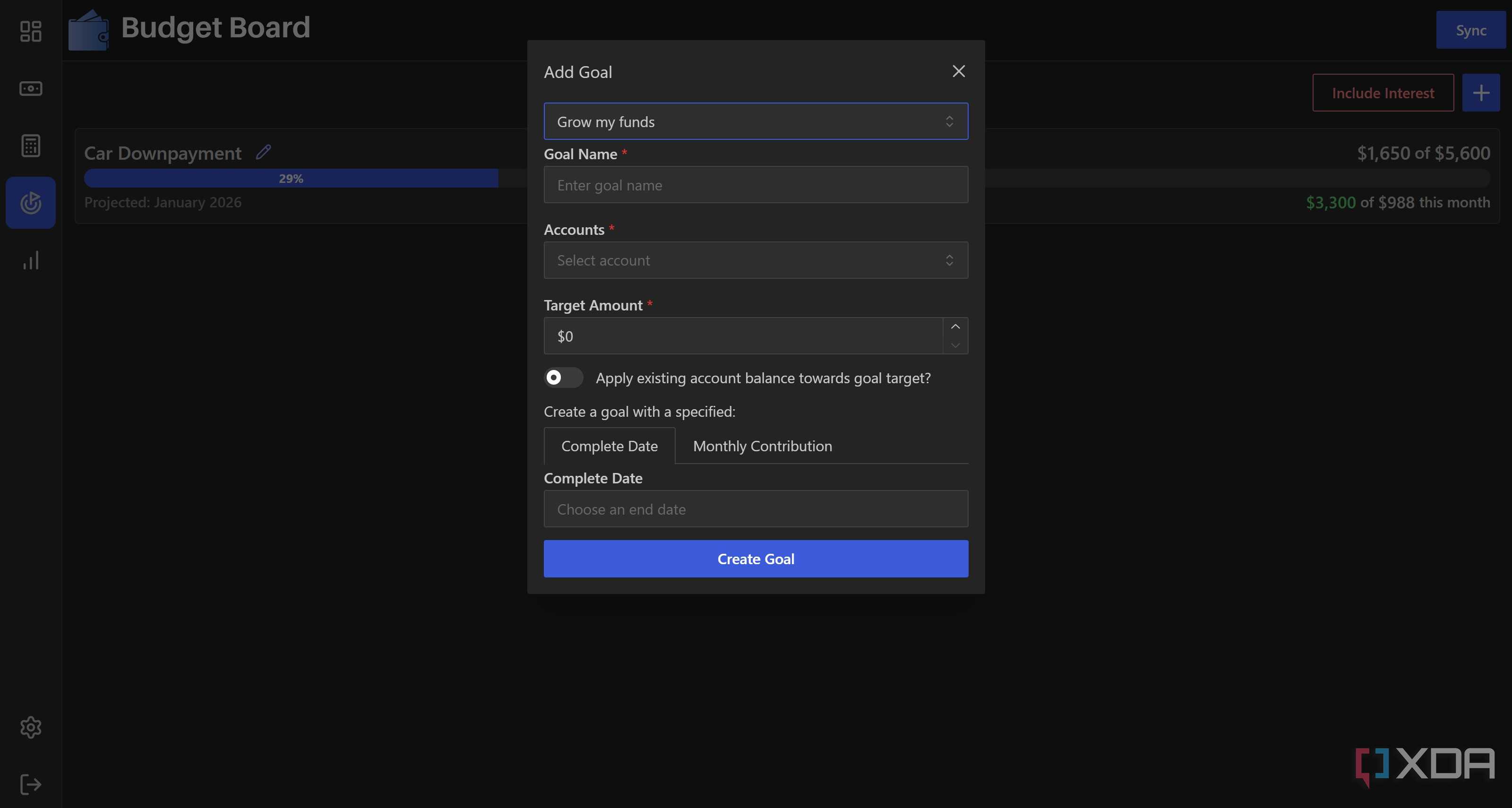 Add new goal in the Budget Board app