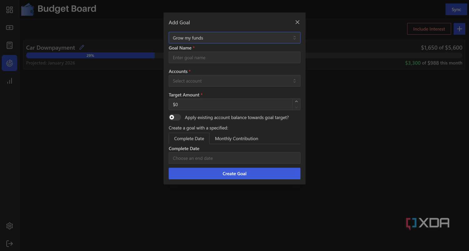 Add new goal in the Budget Board app