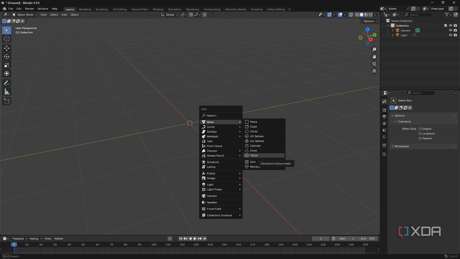 Adding Torus shape in Blender