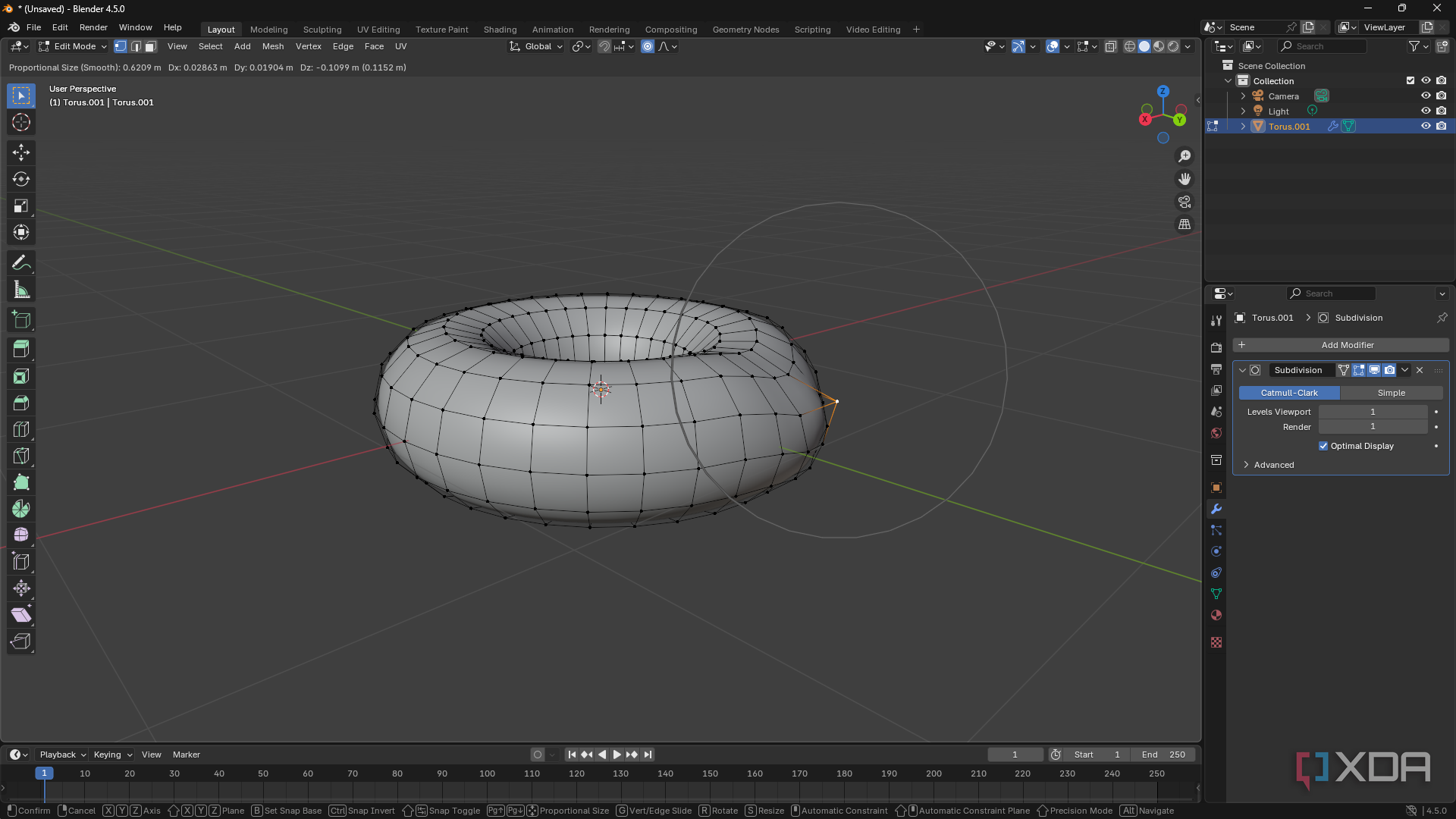Adjust face position of donut model in Blender