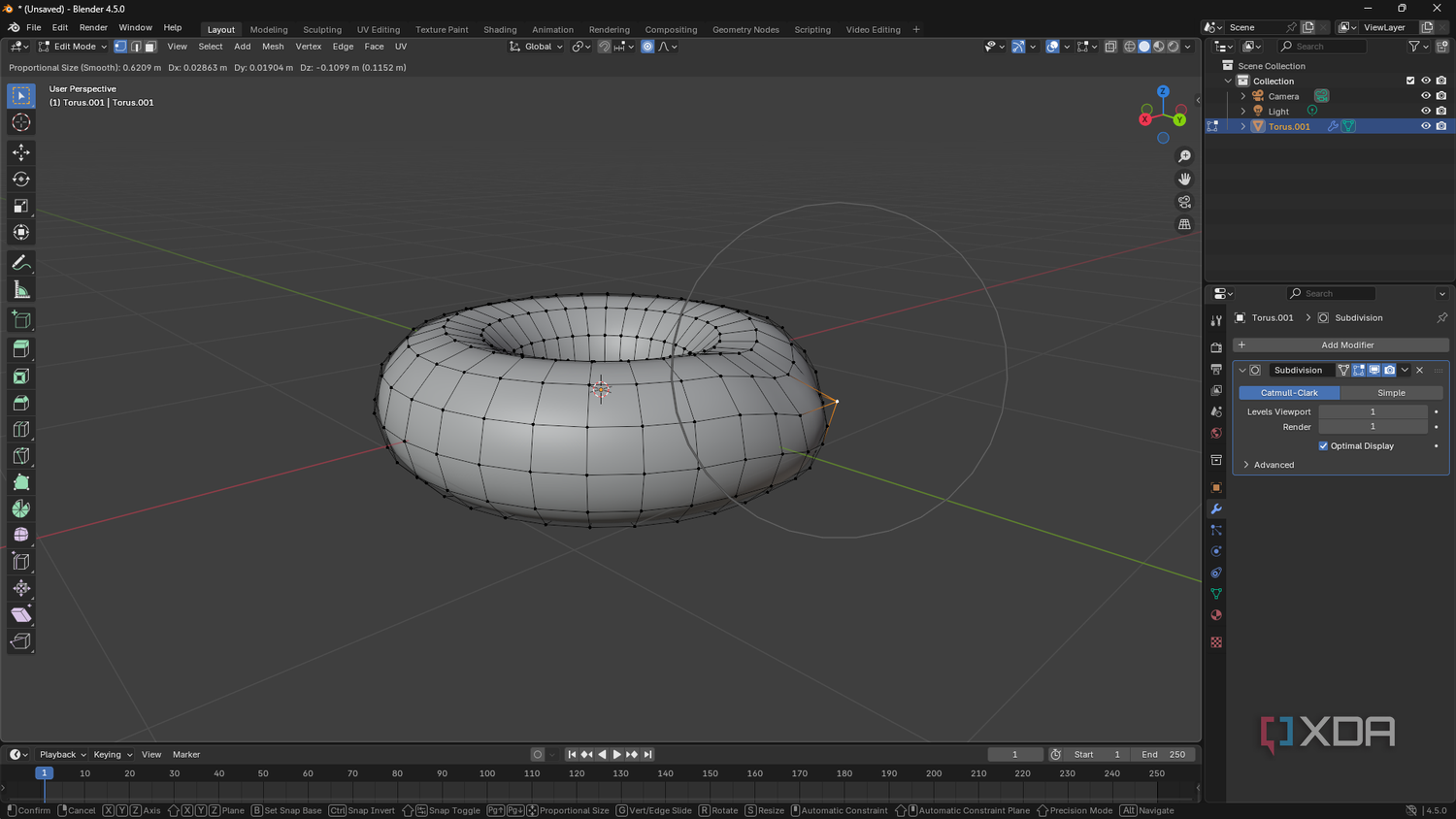 Adjust face position of donut model in Blender