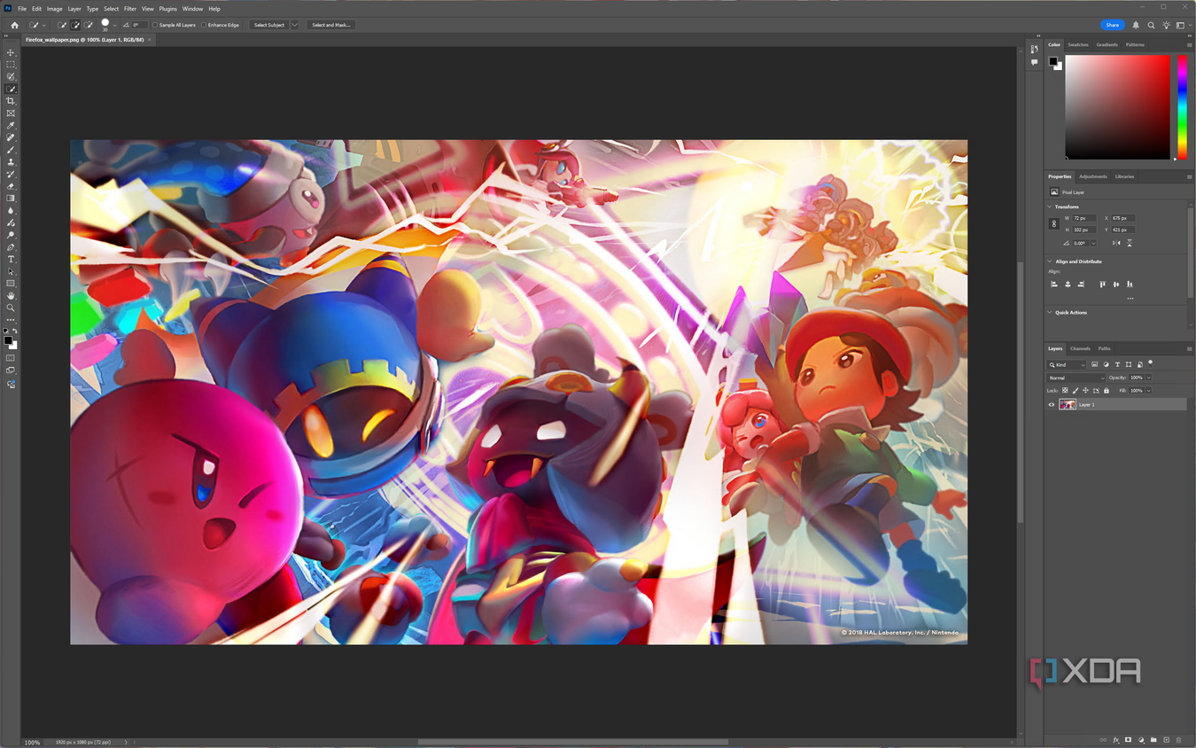 Screenshot of Adobe Photoshop being used to edit a photo on Linux through WinApps